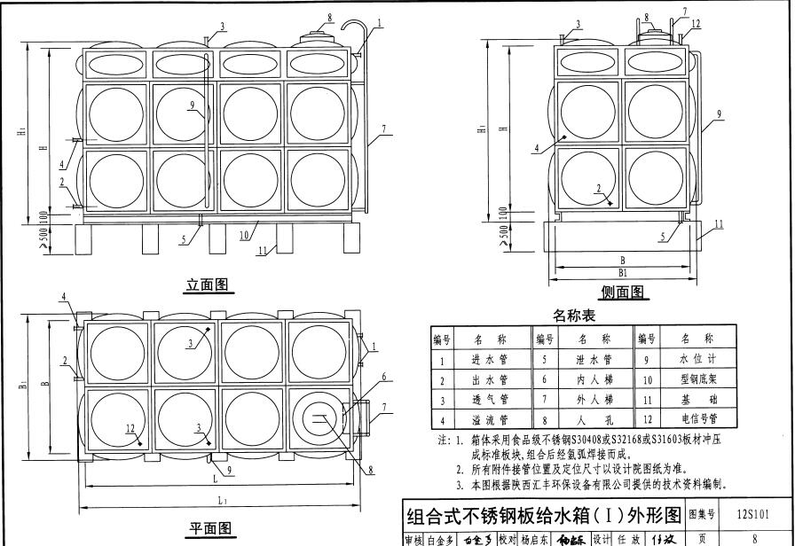 不锈钢水箱国家标注12S101示意图